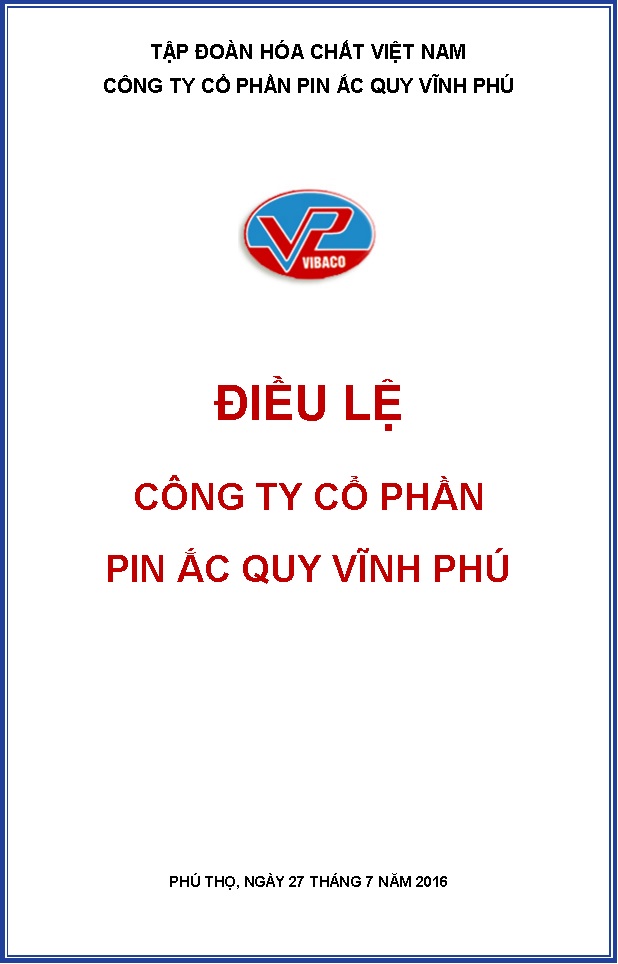 Điều lệ Công ty cổ phần Pin Ắc Quy Vĩnh Phú